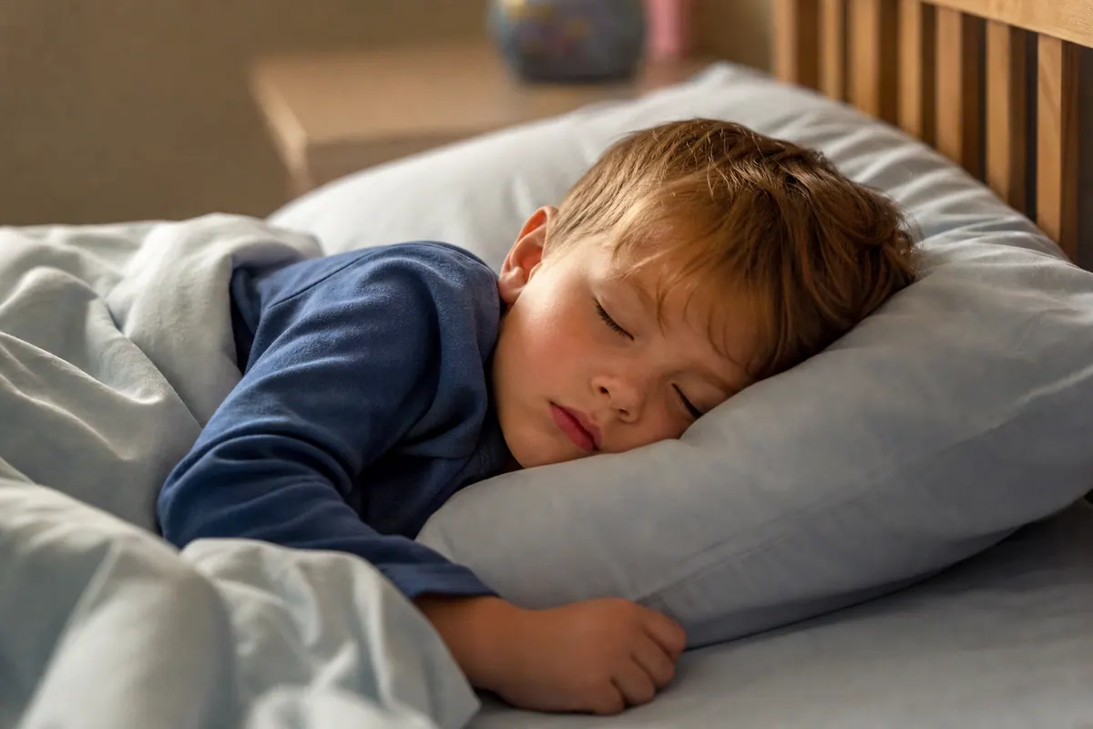 Lit d'enfant avec un petit oreiller adapté et une literie douce dans une chambre lumineuse