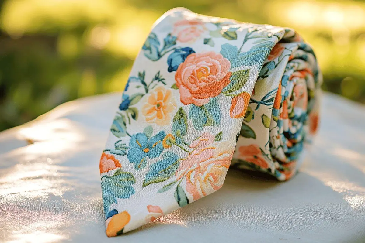 Cravate mariage avec motif floral : Touche romantique avec une cravate ornée de motifs floraux