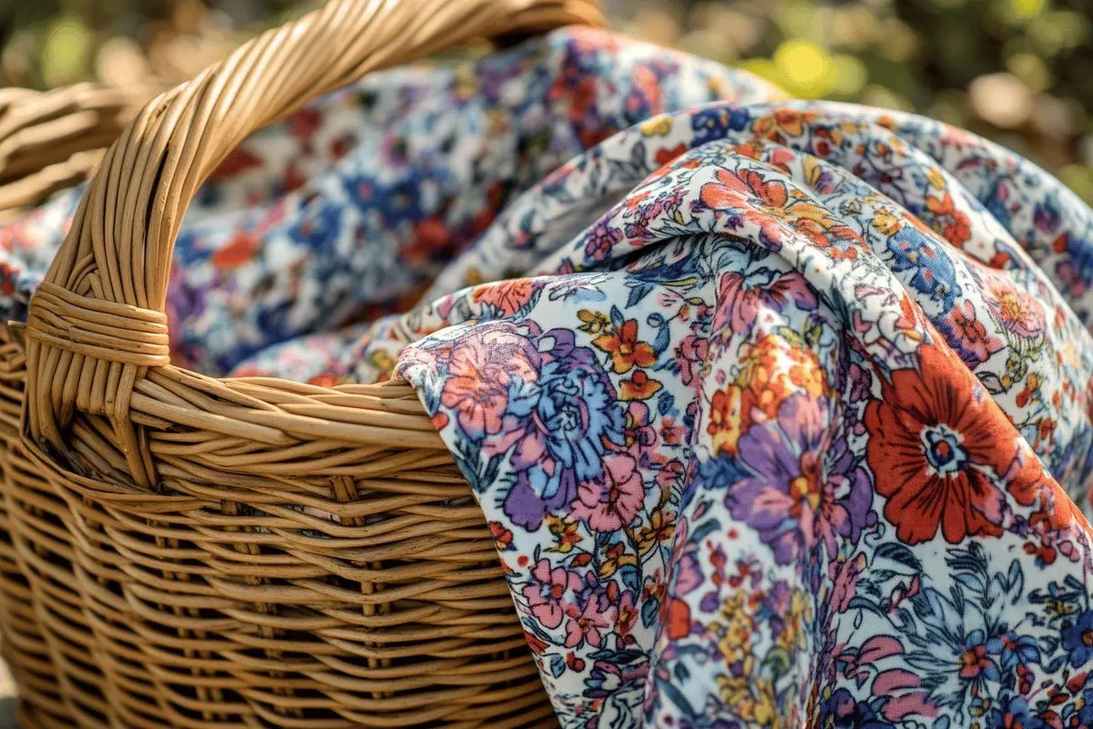 Sac en osier avec tissus liberty : Sac en osier habillé de tissu liberty pour une touche vintage