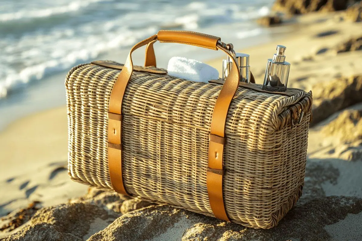 Sac en osier pour trousse de toilette : Sac en osier parfait pour transporter votre trousse de toilette